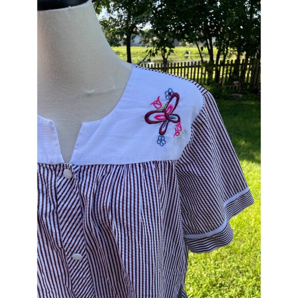 Womens Easy Essentials Striped House Dress Butterfly Embroidery Size XL Muumuu - Picture 2 of 7